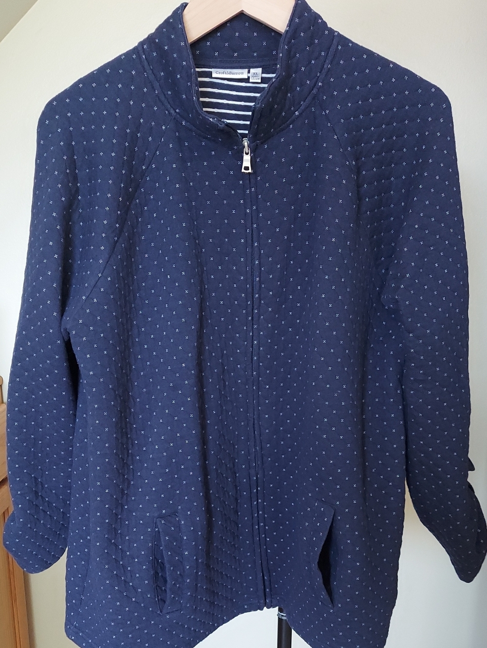 Croft & Barrow Navy And White Quilted Zip-Front Jacket SZ XL